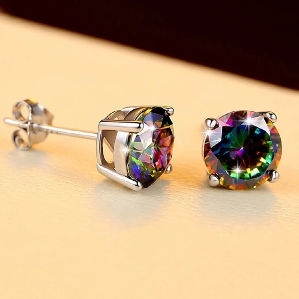 Awesome Men's 2.00Ctw. Mystic Topaz Round Cut Earrings, 925 Sterling Silver